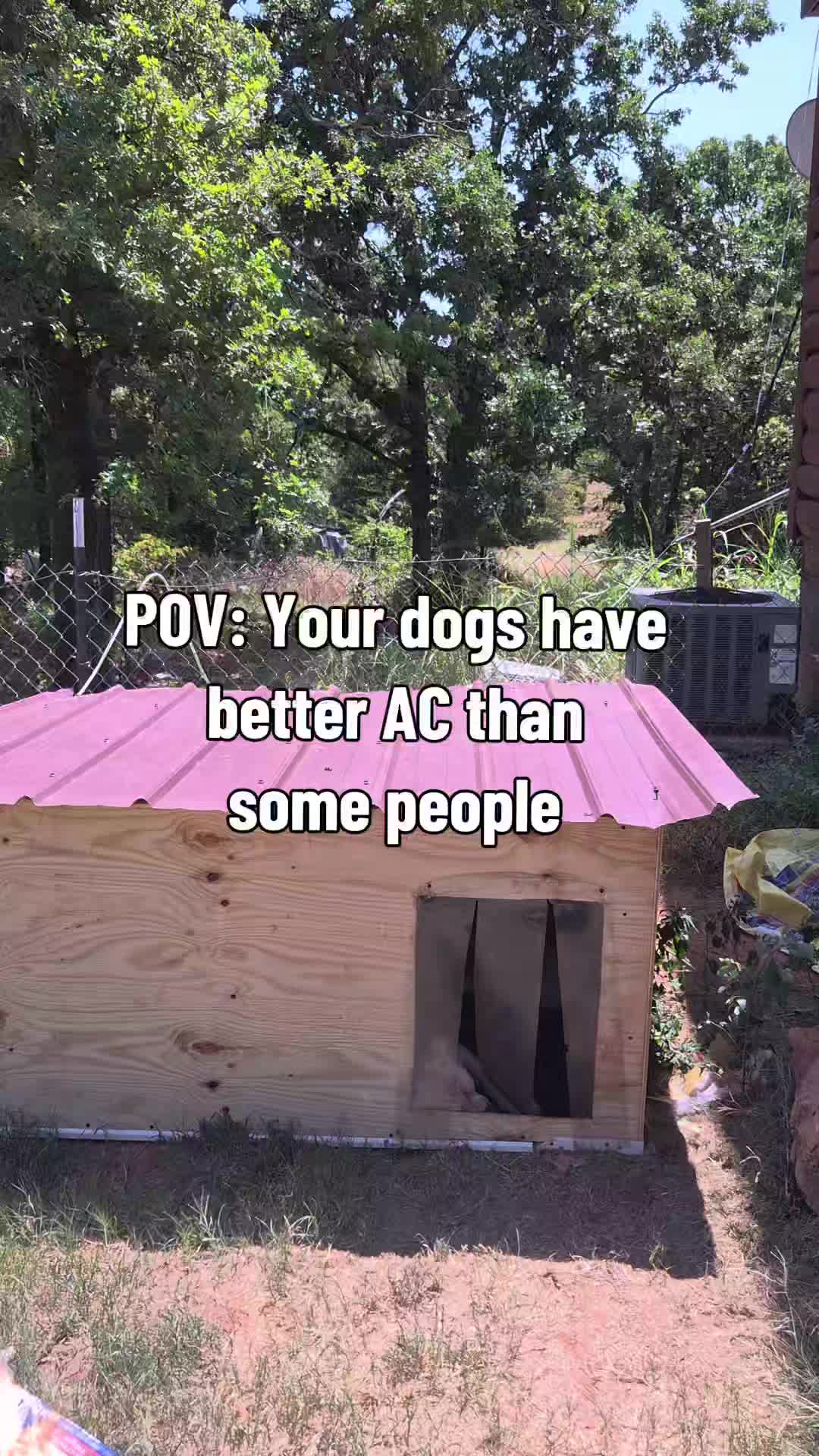 It’s 100° outside, so naturally my husband installed an AIR in the dog house. 😂 Now guess where they spend 99% of their time. Spoiled doesn